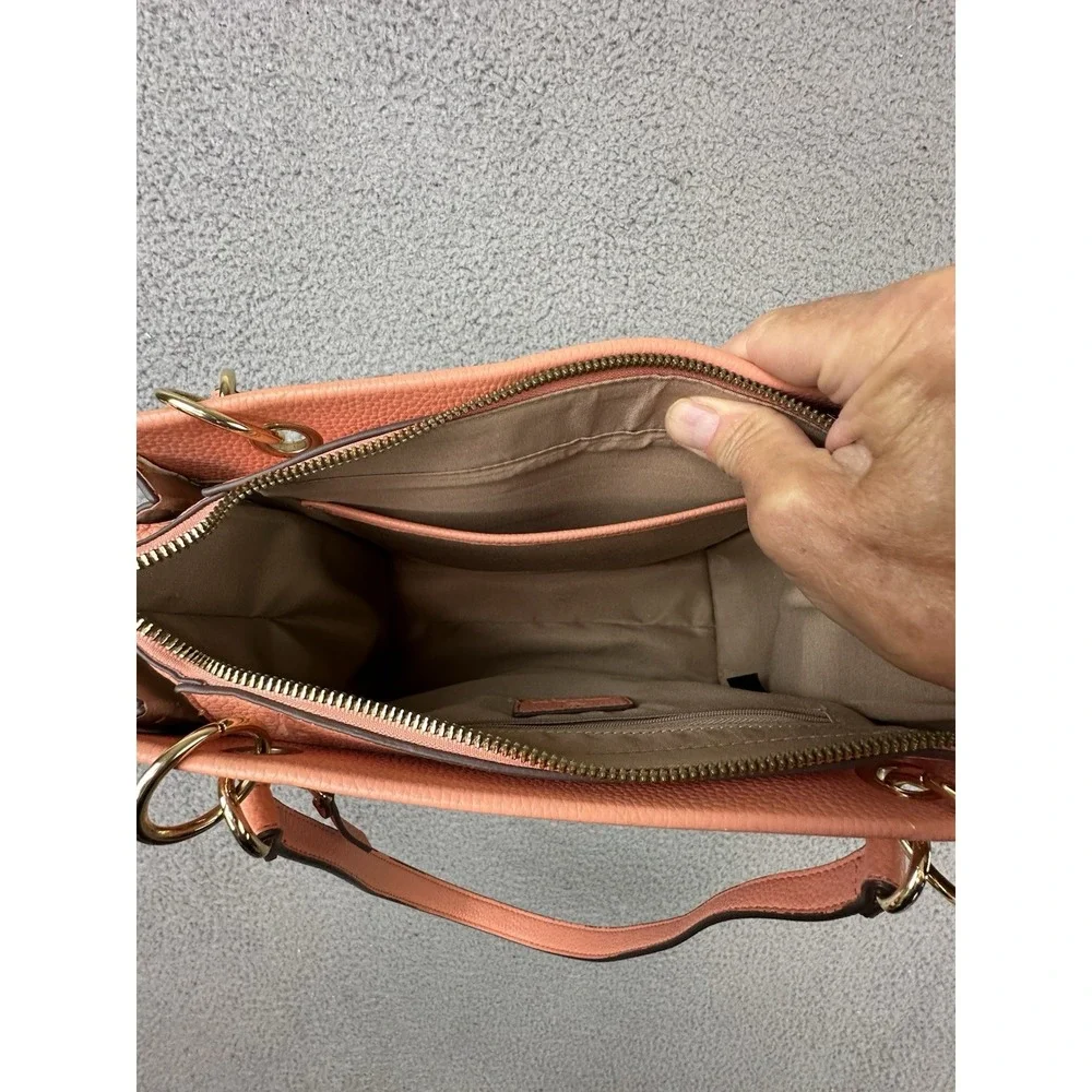 Nanette Lepore Petro Peach Straw Tote Handbag / Mixed-Media Shoulder Satchel